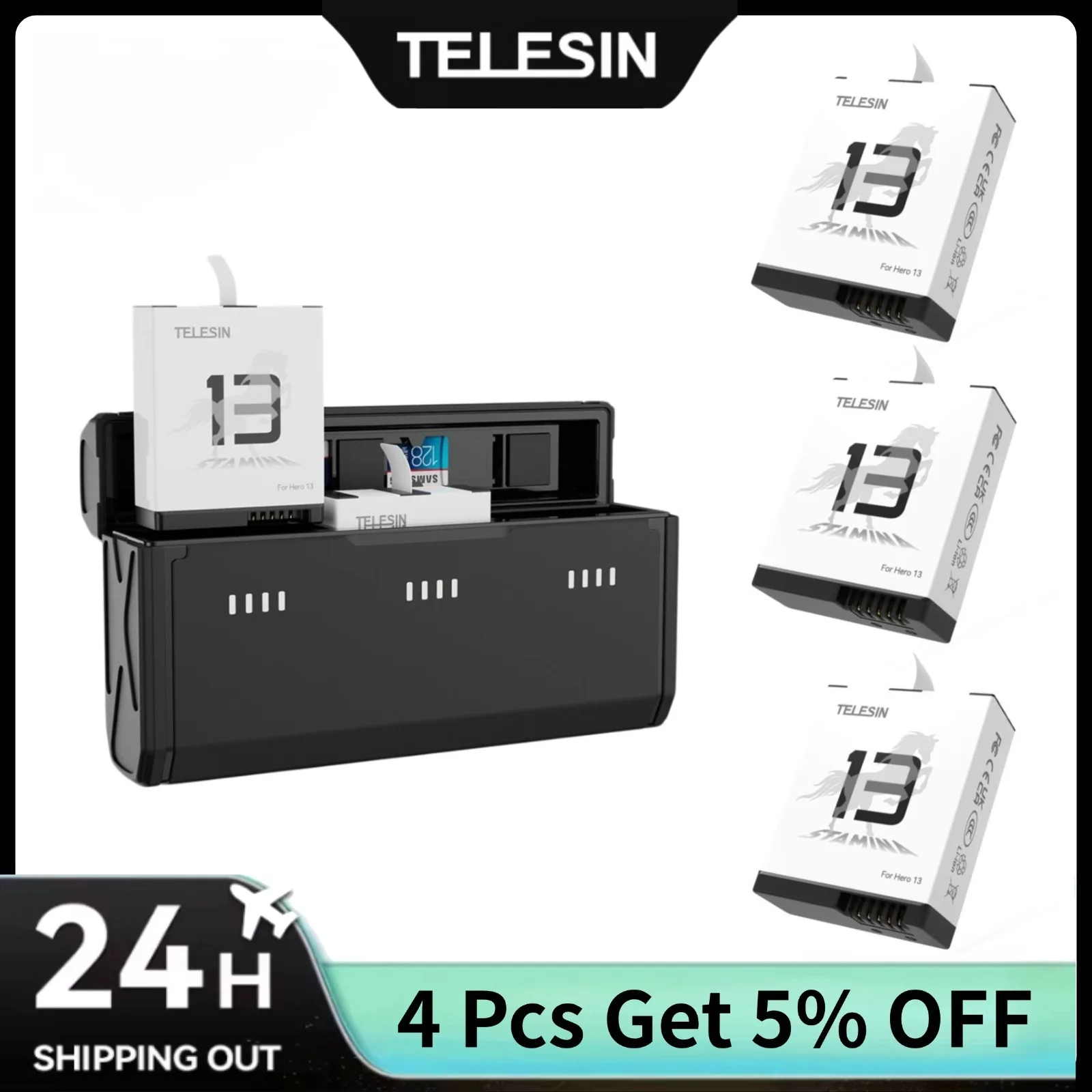 Gopro Action Camera Hero 11 Black - Telesin caixa de carregamento rápido portátil