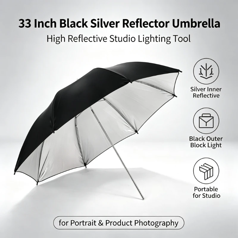 Photography Lighting With Umbrella - Guarda-chuva Refletor Preto Durável de 33