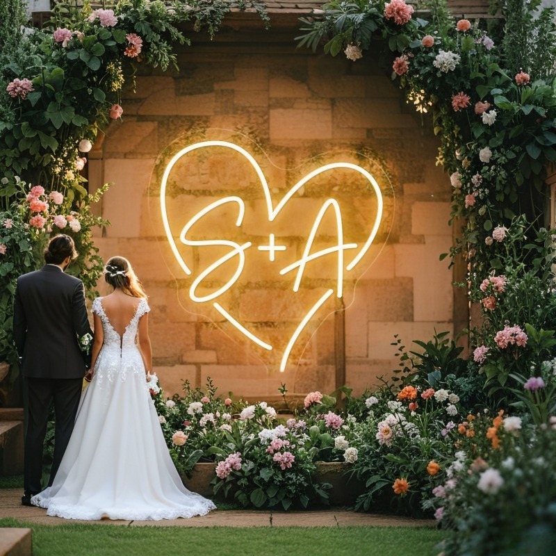 Photography Lighting And Backdrop - Iniciais personalizadas coração led sinal de