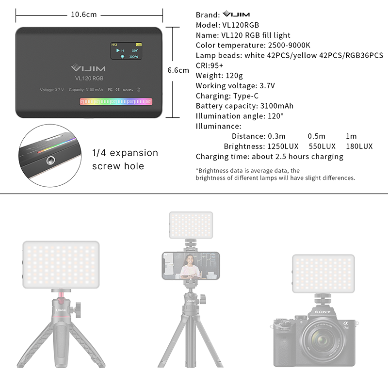 Ulanzi VL120 RGB Câmera Luz de - Torjim Rgb Photography Video Lighting avaliação e preço